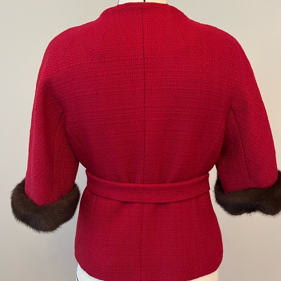 Light jacket with mink trim, belt and shaped collar - Picture 2 of 12